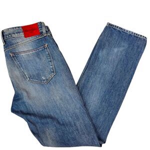Robert Graham Slim Jim Tire Tread Print 5 Pocket Style Faded Jeans 35x33